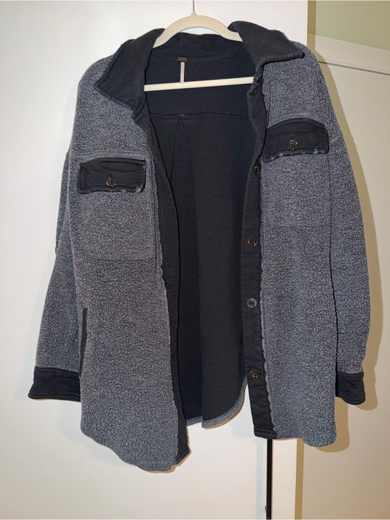 Free People Jackets & Blazers - Free People Gray Sherpa Shacket with Button Pockets